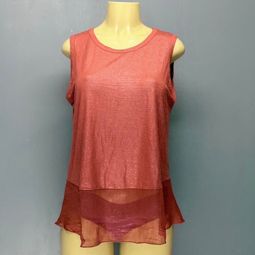 Kim & Cami | Copper Gold Metallic Mixed-Media Tank Top | M